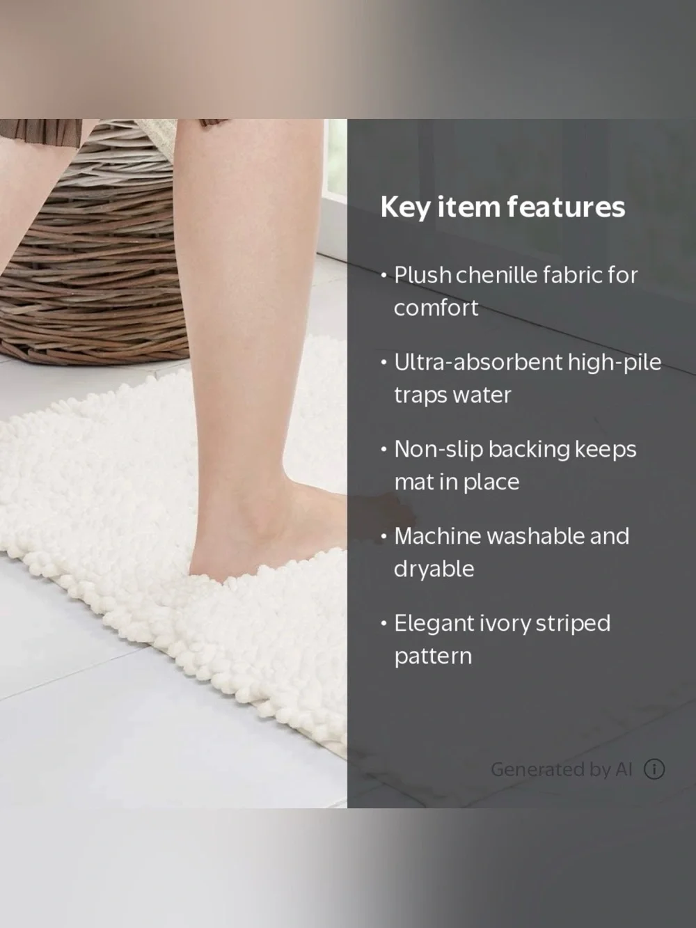 Walensee Cozy Life Ivory Chenille Bath Rug 36 by 24